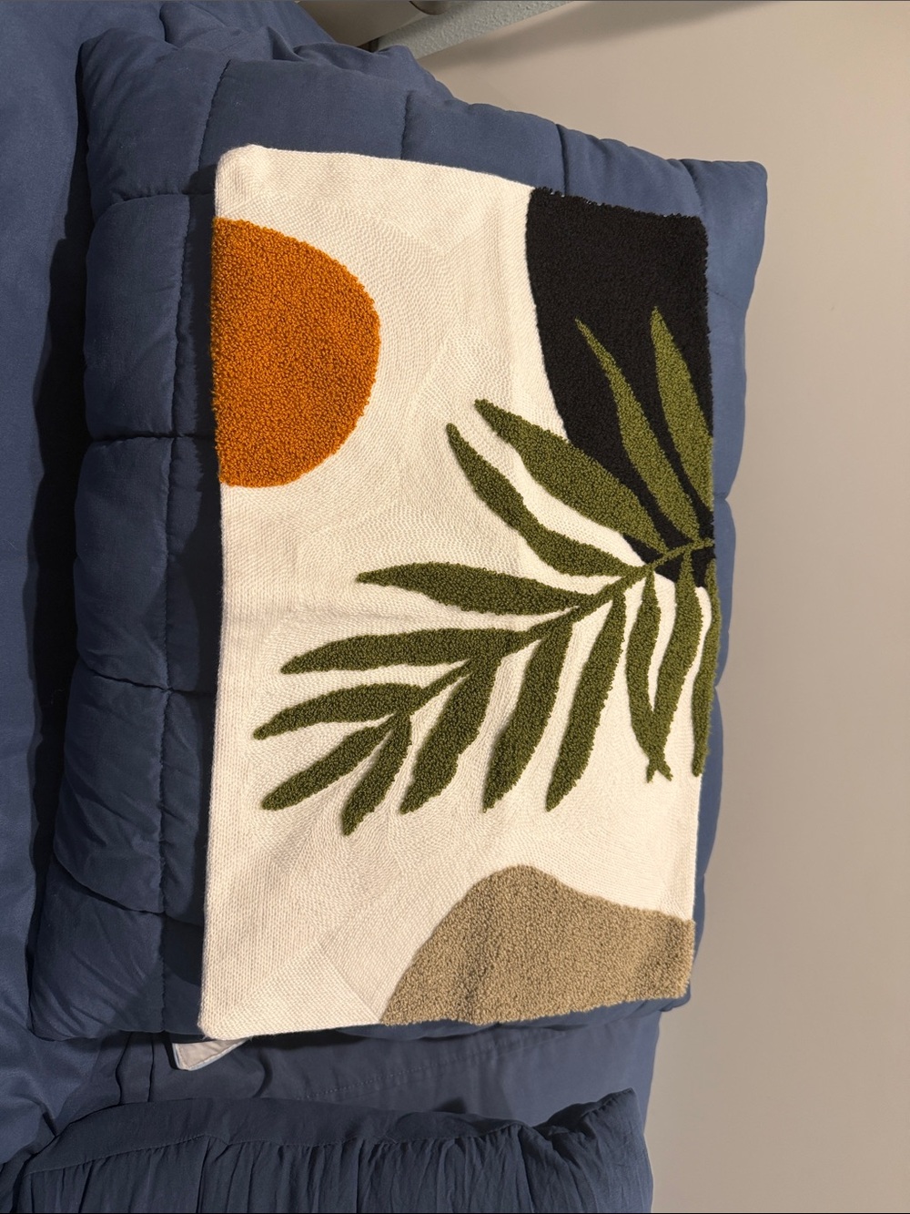 Abstract Botanical Tufted Accent Pillow Cover in White, Olive, Orange, Black